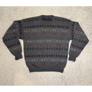 VTG Brandini‎ Sweater Mens Size M Gray 100% Merino Wool Crew Neck Pullover Italy
